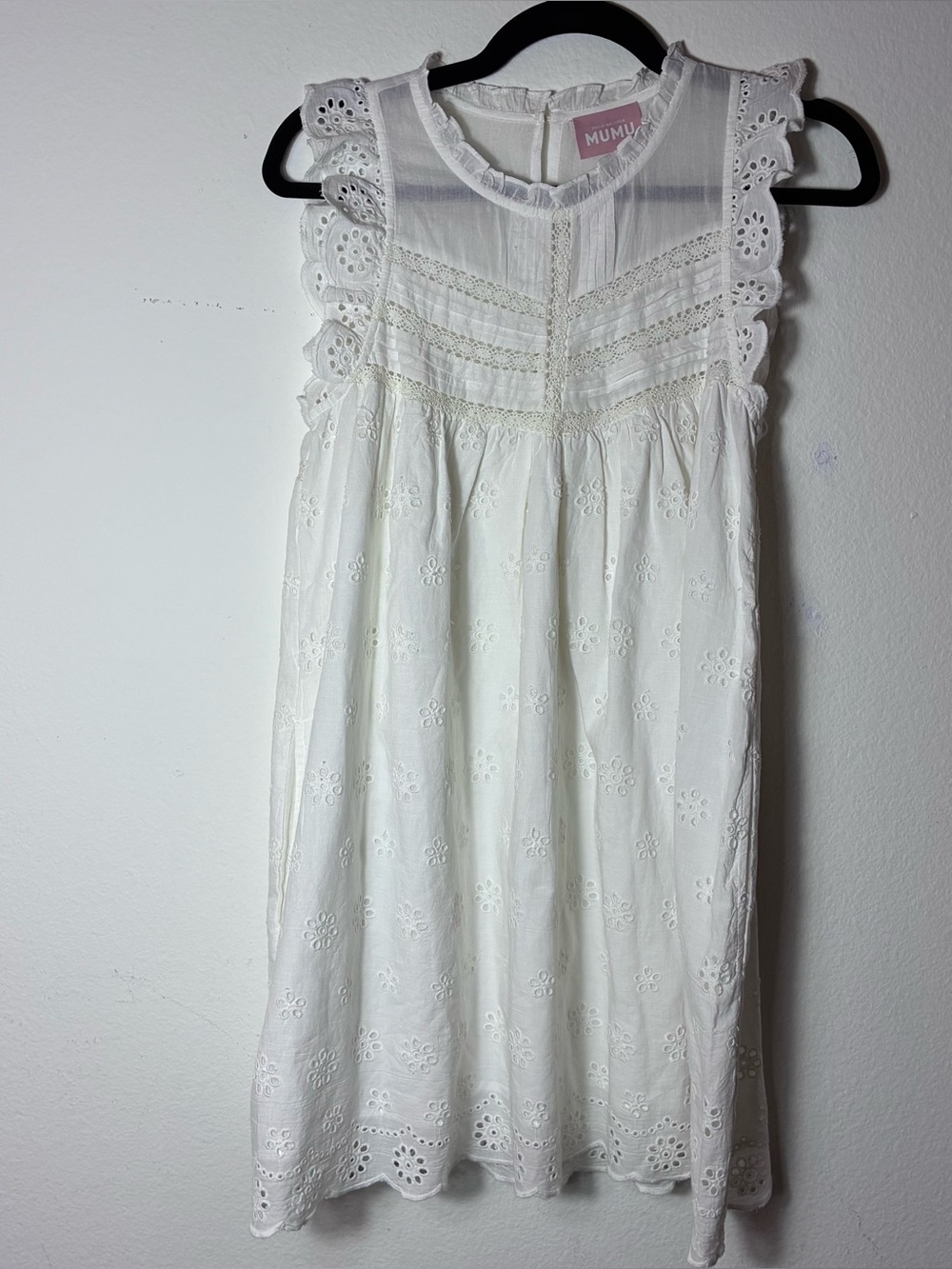 Show Me Your Mumu White Eyelet Embroidered Ruffle Mini Dress XS Cottagecore
